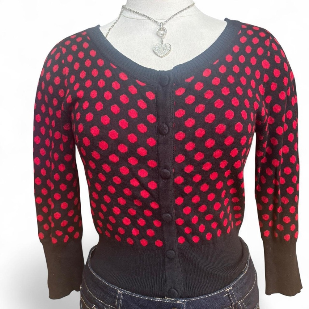 Vintage Y2K Retro Red and Black Polka Dot Cardigan